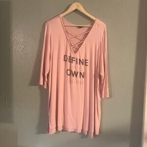 Lane Bryant "Define Your Own Future" Blush Pink 3/4 Sleeve V Neck Shirt 18/20